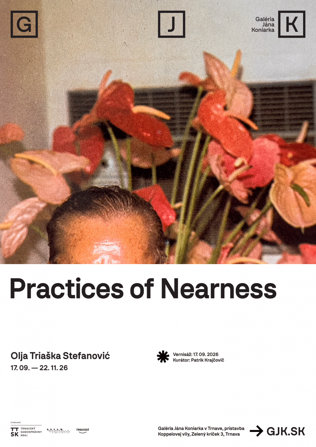 Pozvánka na výstavu Olje Triašky Stefanović Practices of Nearness v Galérii Jána Koniarka v Trnave.