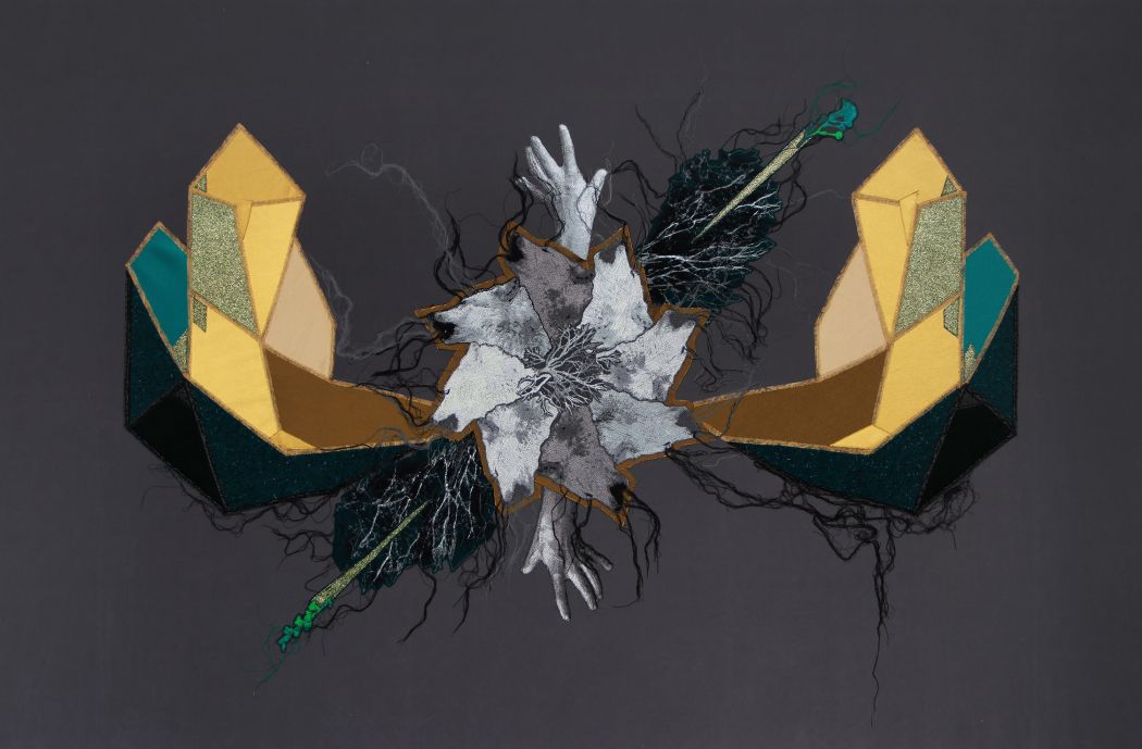 Wolf Roulette, 130x200 cm, machine embroidery, textile