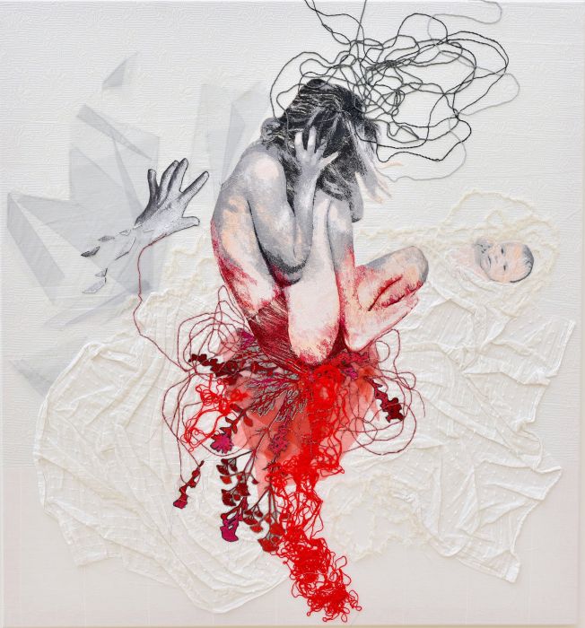 In her skin, 140x130 cm, machine embroidery, textile