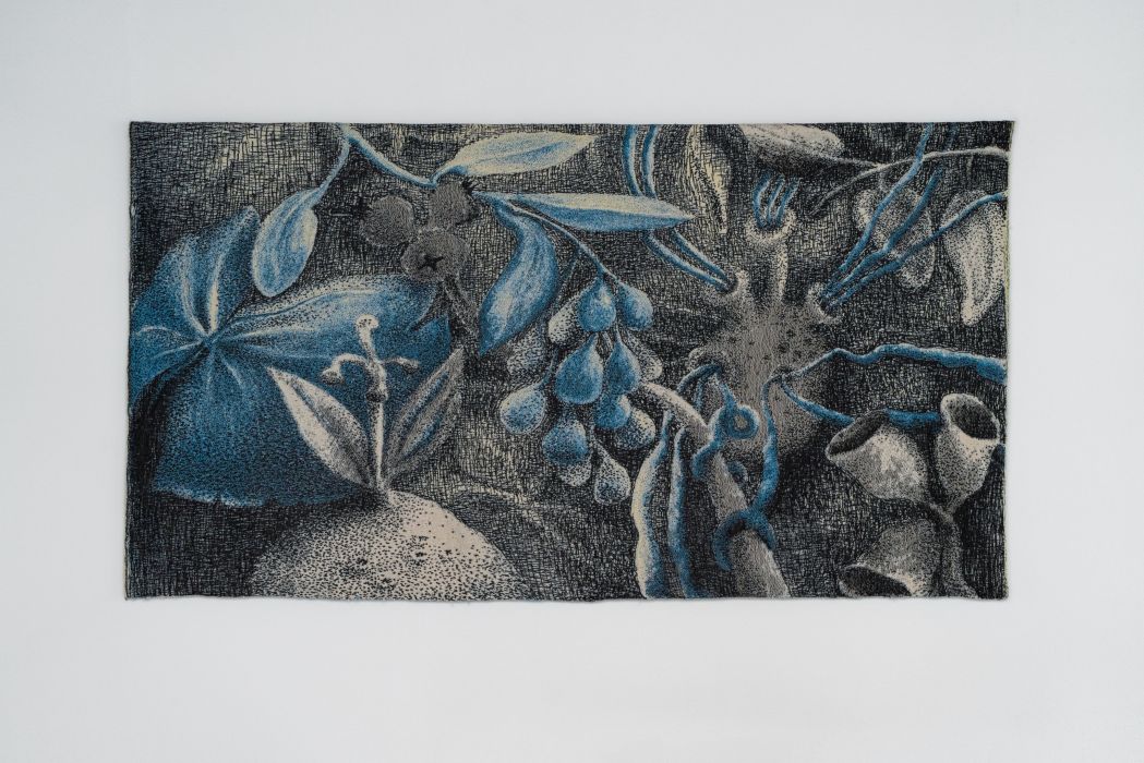 Searching for Paradise, 180cm x 98cm double-strand jacquard fabric, hand-woven on digital looms, cotton, polyester.