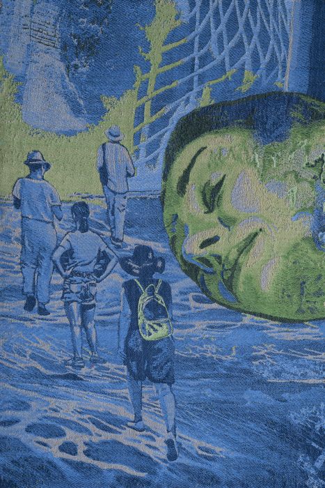 Leave the world to the world, 160x100 cm, hand-woven on digital jacquard looms, cotton and synthetic threads