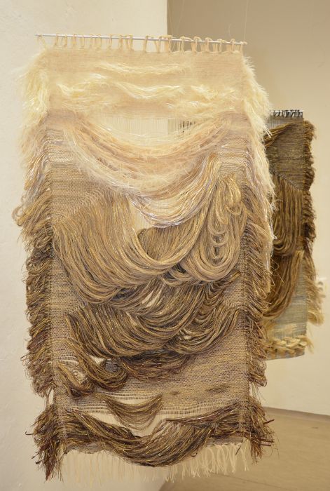 loom weaving, cotton, PES, feathers